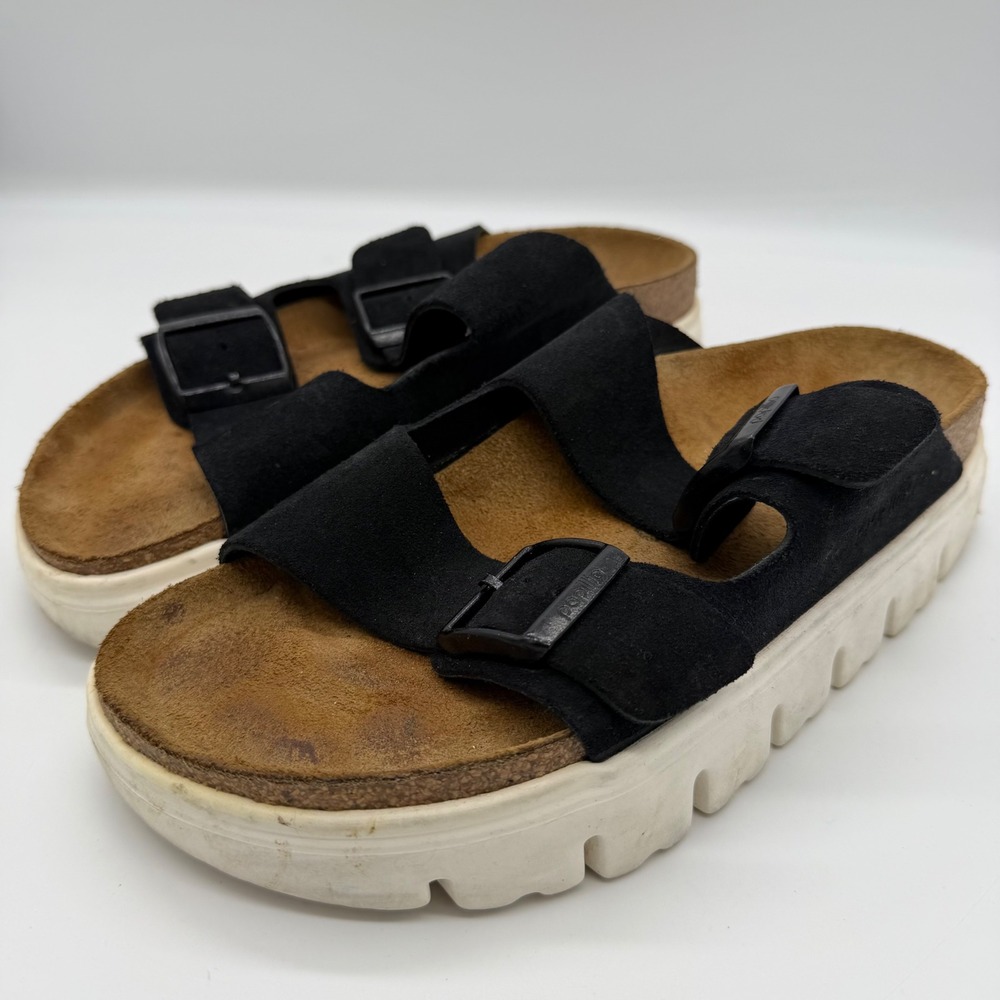 Papillio by Birkenstock Arizona Chunky Black Suede Platform Sandals Size 39